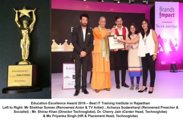 Technoglobe team at an education excellence award ceremony celebrating achievement in skill based training and student success