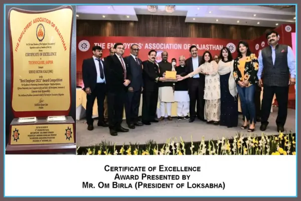 Technoglobe certificate of excellence for outstanding contribution to education and skill development